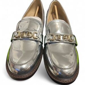 Sam Edelman Metallic Silver Loafers with Gold Detail